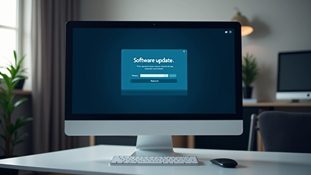 Ecrã de computador mostrando uma caixa de diálogo de atualização de software com progresso de instalação