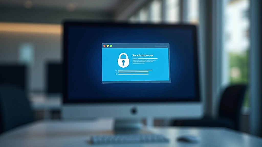 Close-up de um ecrã de computador mostrando uma janela de aviso de segurança com cadeado e escudo, representando detecção de ameaças