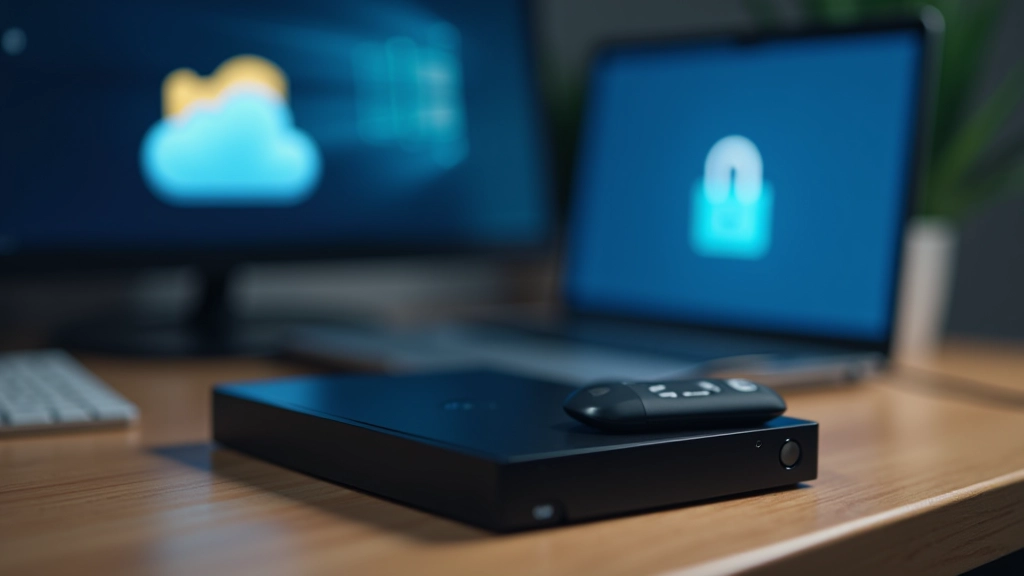 Disco rígido externo e discos de backup representando proteção de dados